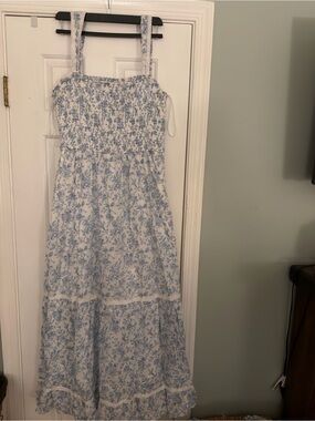 Altar'd State White Sundress with Blue Floral Print
